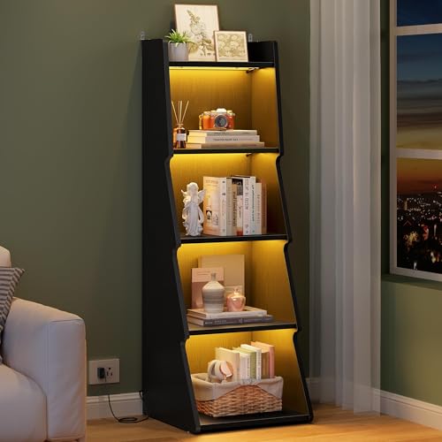 Hoctieon 5-Tier Open Bookcase and Bookshelf with LED Light, Floor