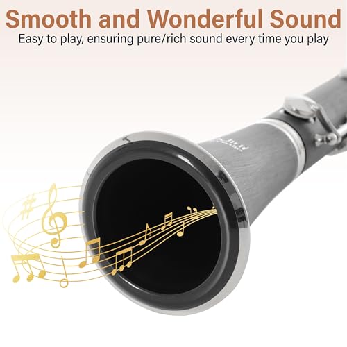 image for Mendini By Cecilio B Flat Clarinet for Beginner, Ebonite Bb Clarinet w