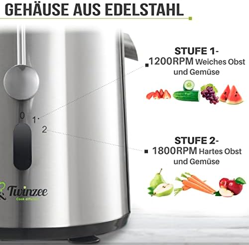 Bild 2 - Twinzee Entsafter Gemüse Und Obst - 850W Zentrifugalentsafter - 2 Geschwindigkeitsstufen, Großer Einfüllschacht, Anti-Rutsch-Füße- Saftpresse Elektrisch, hochwertigen für gesunde ernährung
