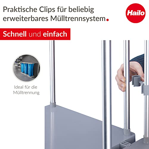 Hailo ProfiLine MSS XXXL Mülltrennsystem inkl. Rollen für 120 L Müllsäcke | Aluminiumgestell mit Klemmring | Müllsackständer mit Clip-System erweiterbar | Kunststoff-Bodenplatte | grau - Image 5