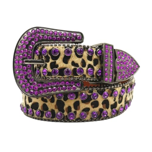 Cinturón de niña con estampado de leopardo hebilla de joyas brillantes y textura suave