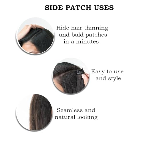 Image of Real 100% Human Hair 2Clip Extension Remy Straight Side Bangs Patch To Add Side Hair Volume DarkBrown Color Highlights | Soft Natural Looking Reusable Lightweight Clip Extension for Daily Use, Styling & Party Causal Wear | 4inch Hair Length (2pc)