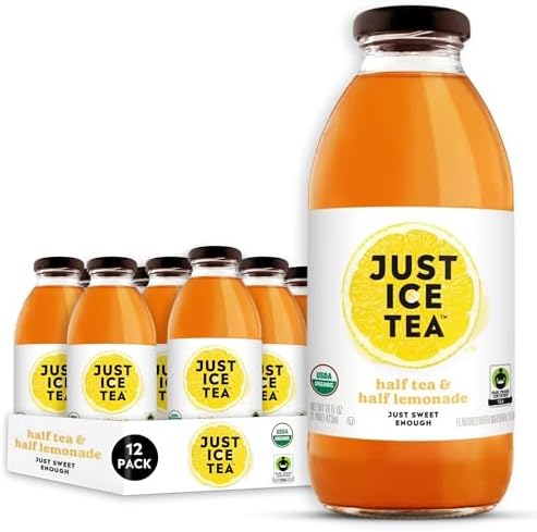 Just Ice Tea Organic Iced Tea, 16 Fl Oz Glass Bottles (Half Tea & Half Lemonade, Pack of 12)
