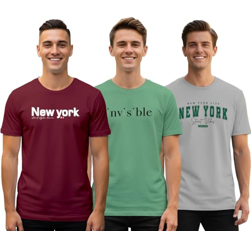 Image of XENOVAURBAN Men's Printed T-Shirt Combo Pack of 3 | Regular Fit Cotton Tshirts for Man - PRNT3