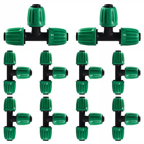 VooGenzek 10 Pièces16mm Raccords D'irrigation Goutte à Goutte, Connecteur de Tuyau en T Barbelé, Connecteur de Tuyau D'irrigation, Connecteur D'Irrigation Goutte à Goutte, pour Jardin, Pelouse (Vert)