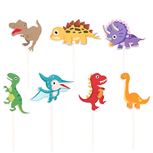 Yecehapy 43 Pack Dinosaur Cupcake Toppers Seven Colors Dinosaur Cupcake Dinosaur Themed Boys Girls Birthday Party Cake Decorations, Multicolor #TOP7