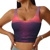 njkhbolk Canotta sportiva da donna con stampa hippie con luna luminosa al mare, leggera canotta da yoga con imbottitura rimovibile, nero, S