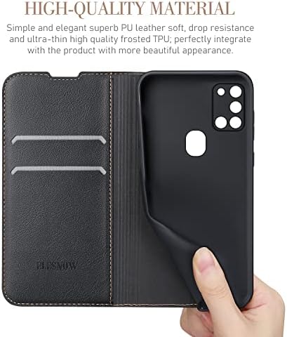 ELESNOW Case for Samsung Galaxy A21s, Premium Leather Flip Phone Case Cover with Magnetic Closure Compatible with Galaxy A21s (Black)