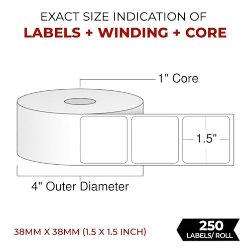 Image of Shreyans Direct Thermal Labels (Pack of 18, 38mm x 38mm - 250 Labels /Roll) - Non Tearable, Scratch Free, Water Proof & Non Fade Stickers with Permanent Marking