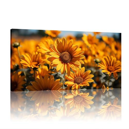 Tableau fleurs jaunes et décor de tournesol rustique imprimé sur grande toile de salon