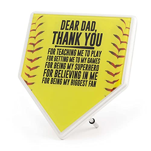ChalkTalkSPORTS Softball Home Plate Plaque - Dear Dad Thank You - Personalized Softball Dad Gift