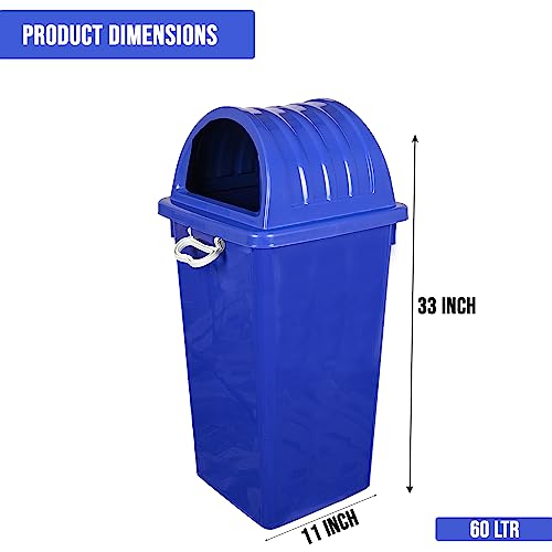 Image of Zureni 60 Litre Dome Bin Large Capacity Garbage Bucket Sturdy and Durable Trash Can Dustbin Ideal for Restaurant Office & Kitchen (Pack of 3, Blue)