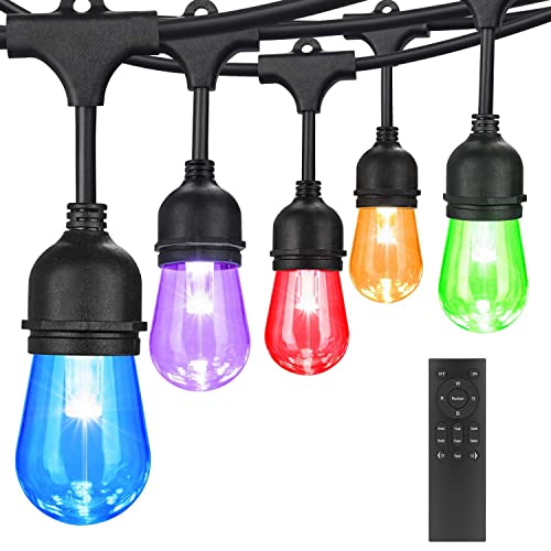 Dgo 48Ft Color Changing Outdoor String Lights, Rgb Cafe Led String Light With 15+1 E26 Shatterproof Edison Bulb Dimmable Commercial Light String For Patio Backyard Christmas Holiday Party, Remote #TOP13