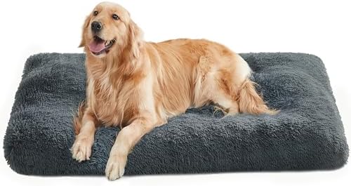 Feandrea Hundebett, Hundekissen, Langer Plüsch, 122 x 74 cm, waschbar | Flauschige Hundematte, weiche Polsterung, multifunktional, Dunkelgrau, BOBBEE Kollektion PGW204G02