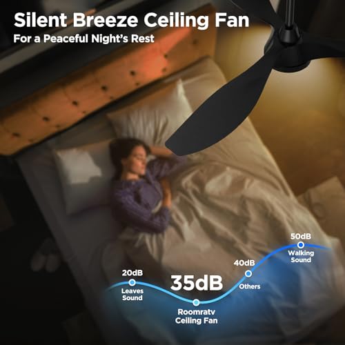 Roomratv Ceiling Fans with Lights, 52 Inch Ceiling Fan with Light and Remote, Black Ceiling Fan, DC Motor, 6 Speed, Quiet Noiseless, 3 CCT, Reversible, Plastic Blades, Indoor for Living Room Bedroom thumbnail 6