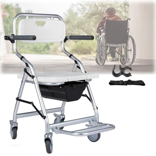 ZHNANDAMAI Silla para Ducha para Personas Mayores, Taburete de Ducha Aluminio con Reposabrazos y Respaldo, Silla de Baño para Minusvalidos y Mayores, Carga: 120kg (White)