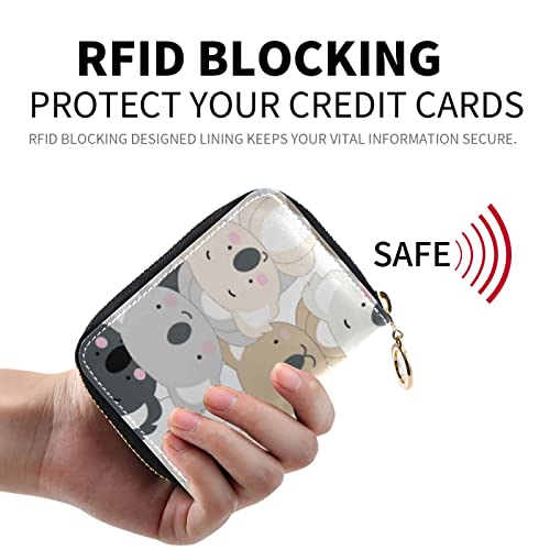 Seamless Koala Bear Hand Draw Doodle Cartoon Animals Texture Grey Credit Card Coin wallet, RFID Blocking Compact Women Leather Card Holder, Key Change Organizer, Zipper Purse Clutch Pouch2