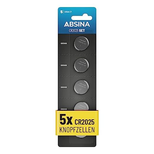 ABSINA Knopfzellen CR2025 5er Pack - CR 2025 Knopfzelle auslaufsicher & Langer Haltbarkeit - CR2025 Batterien Knopfzellen, CR2025 3V Lithium Knopfzelle, Batterie CR 2025, Knopfbatterie CR2025