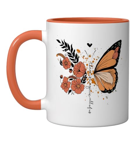 Floral Butterfly Quote There Is Magic In All Of Us Ceramic Mug, Orange/White