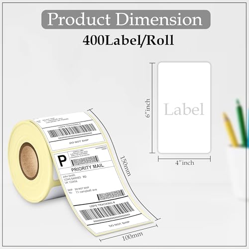 Image of GLUN Direct Thermal Label Rolls 4x6 (100x150mm), 400 Labels per Roll, Perfect for Shipping and Thermal Printers Pack of 9