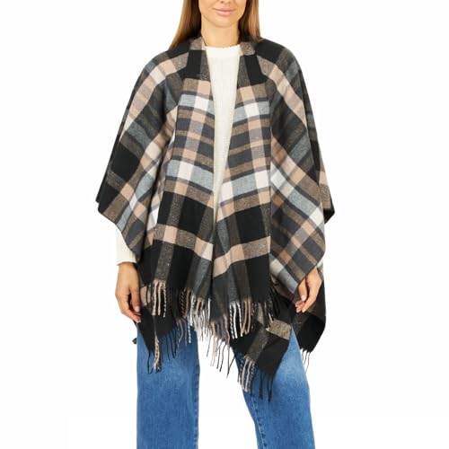 Image of Women's Shawl Wrap Poncho Ruana Cape Cardigan Sweater Open Front for Fall Winter Spring