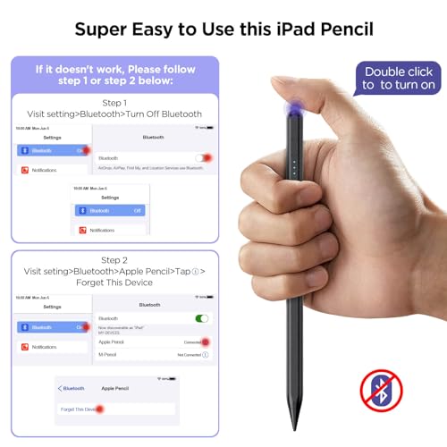 Image of DEGGE Stylus Pen for iPad 2018-2025, 15Mins Fast Charge for Apple Pencil, Palm Rejection, Compatible with iPad A16 11 /10 /9 /8 /7 /6, iPad Pro M5 /M4 /12.9 inch /11 inch, iPad mini 7 /6 /5, iPad Air M3 /M2 /5 /4 /3