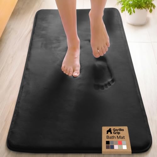 Image of GORILLA GRIP Memory Foam Bath Mat, Soft Absorbent Velvet Bathroom Mats, Durable Dots on Underside, Machine Washable Bathmat, Carpet Rug Room Decor for Shower Tub Floor RV, 48x24 Rugs, Black
