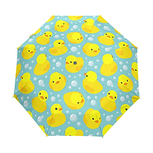 Parapluie pliable automatique canards jaune imprimé compact et léger