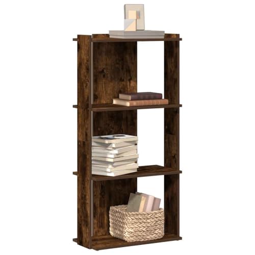IBUQDDV Bibliothèque à 3 étages en bois de chêne fumé 60 x 30 x 120 cm Meuble de rangement Meuble de rangement en bois de teck massif Salon Étagère...