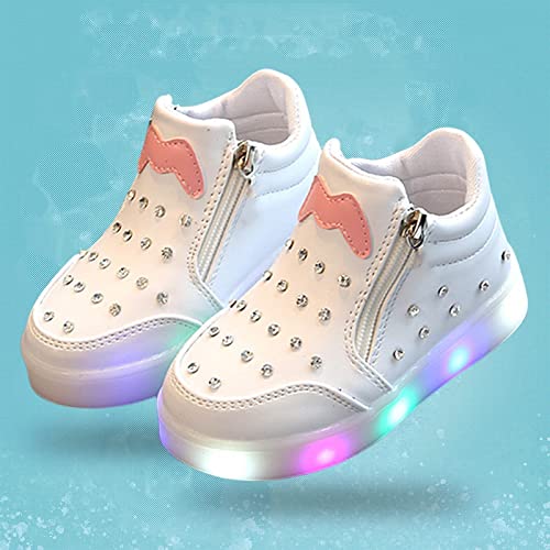 Kids Girls High Top Led Boots Diamond 𝐄mbellished Anti-slip Sole Shoes Toddler Zipper Light up Snow Boots3