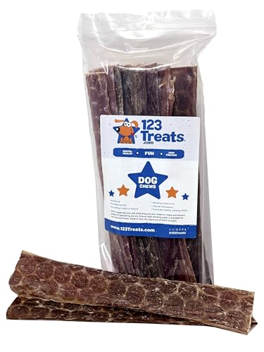 123 Treats - Esophagus Dog Treats - Large Gullet sticks for dogs (12 Inches - 20 Count) 100% Natural beef jerky for Medium to Large Dogs