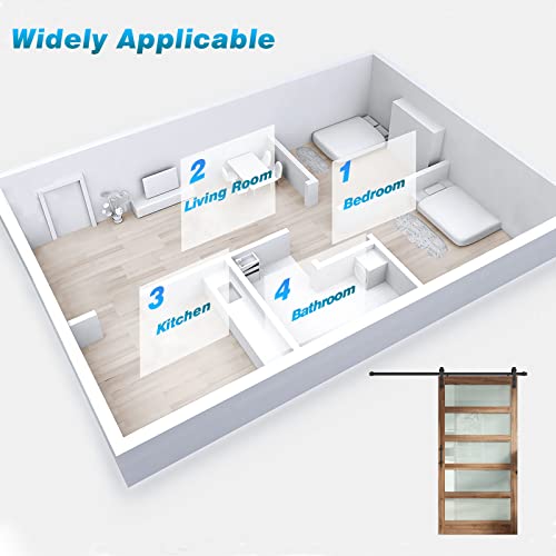 Image of FREDBECK 40in x 84in Glass Barn Door Glass Door with 7FT Barn Door Hardware Kit & Handle Included,5-Panel Frosted Glass, Water-Proof Surface,Pre-Drilled Holes,Need Assembly