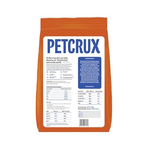 Image of Petcrux Dry Kitten Cat Food, Mackerel Fish Flavor, with Omega 3 & 6 and Taurine, Complete & Balanced Nutrition for Growing Kittens, 1 kg