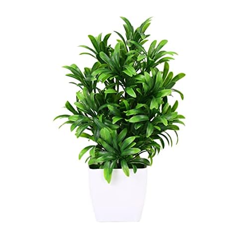 Fourwalls Artificial Bonsai Tree with Designer Pot for Home Decor, Room Decorations, Living Room Table, Diwali Decoration Plants and Craft Items Corner (with Plastic Vase Pot) (Green) Cover