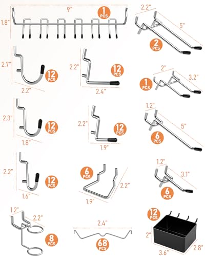 INCLY-170PCS-14-Inch-Pegboard-Hooks-Kit-with-Bins-Peg-Locks-Extra-Thick-Heavy-Duty-Peg-Board-Organizer-Accessories-Assortment-For-14-Pegboard-Hanging-Tools-Garage-Wall-Attachment