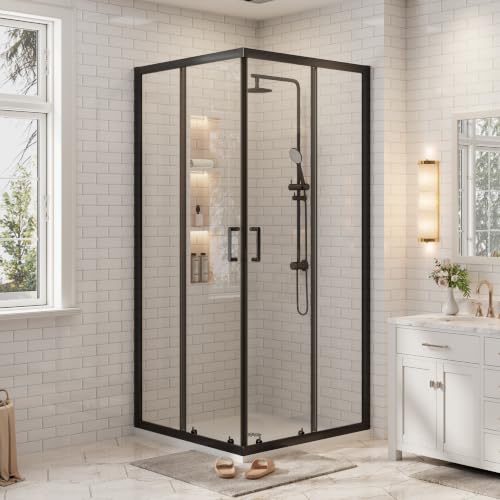 36'' D x 36'' W x 76'' H Corner Shower Door, Shower Enclosure, Matte Black