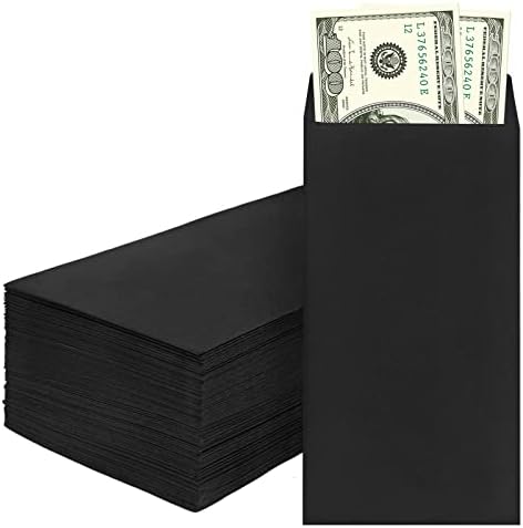SWESARA 100 Pack Cash Envelopes for Budgeting, 6.7 x 3.5 Inch | Large Pack of Self-Adhesive Money Envelopes for Cash or Coins | Organization Envelopes for Checks, Jewelry, and Small Items(Black)