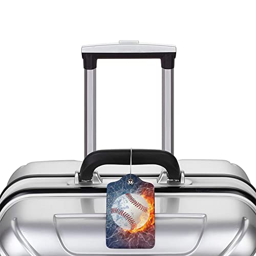 2 Packs Baseball Luggage Tags For Suitcases For Sports Men Boys Kids Travel, Name Id Card Labels Set Pu Leather With Full Back Privacy Cover Stainless Steel Loop Baggage Tags #TOP5