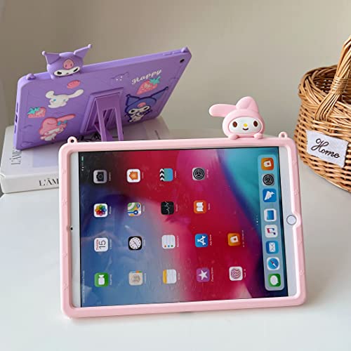 CrazyLemon 適用 iPad 10.2インチ ケース iPad 第9/8/7世代 2021/2020/2019年 ケース 可愛い アニメ ピンク うさぎ 人形 デザイン ショルダー ストラップ スタンド機能 付き 薄型 軽量 ソフト シリコーン アイパッド 保護ケース 衝撃吸収 カバー 女性/女の子 大人/子供 人気