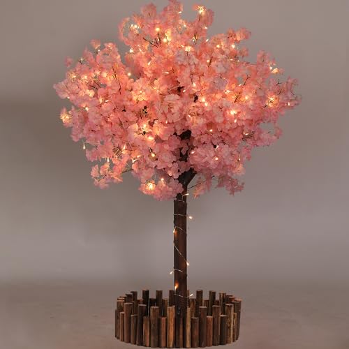 TTDMK Artificial Cherry Blossom Tree with LED Light, Handmade Pink Cherry Tree, Weeping Cherry Blossom Tree Artificial for Garden, Party, Wedding, Home Decor, Indoor & Outdoor (5ft Tall/1.5M/6 Trunks)