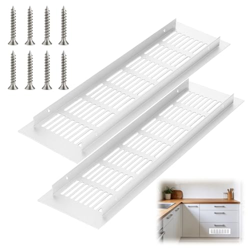 2 Piezas Rejilla Ventilación Rectangular de Aluminio Blanca 80x300mm, Rejillas de Ventilación de Rectangular Rejilla de Aire de Aluminio, para Armario de Cocina, Zapatero y Armario, Con 8 Tornillos