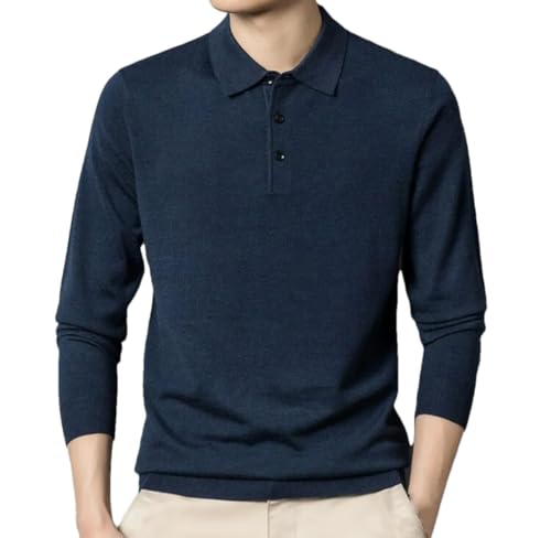 Men Wool Sweater Lapel Versatile Long Sleeve Knitted Pullovers Tops - Main Image