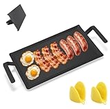 Carbon Steel Double Burner Griddle for Gas Grill–19.6' x 10.5' Flat Top Griddle Pan with Smash Burger Press& Heat Resistant BBQ Gloves,Stovetop & Induction Griddle Plate for Charbroil, Camp Chef