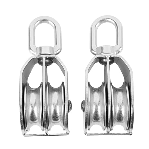 Bloque de polea doble de acero inoxidable, resistente, capacidad de carga de 400 kg para cuerda de alambre, tendederos, sistema de rodillos de apriete de tienda de campaña