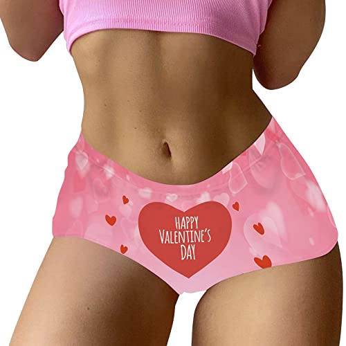Qvkarw Shorts femininos com estampa de dia dos namorados cueca boxer engraçada calcinha boyshort fem