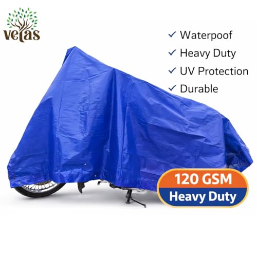 Image of VETAS Waterproof Tarpaulin Sheet, Blue, 120 GSM, Heavy Duty, UV Resistant, Tear-Proof, Reusable with Eyelets for Roof, Camping & Vehicle Use (12 X 9 Ft)