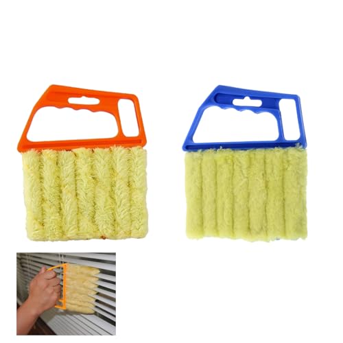 2 Pcs Venetian Blind Cleaner Tool Orange Blind Cleaners Brush Blue Efficient Plastic Easy Damp Cleaning Duster Tool Suitable for Wooden Venetian Blinds Window Slat and Air Conditioners Removal Dust