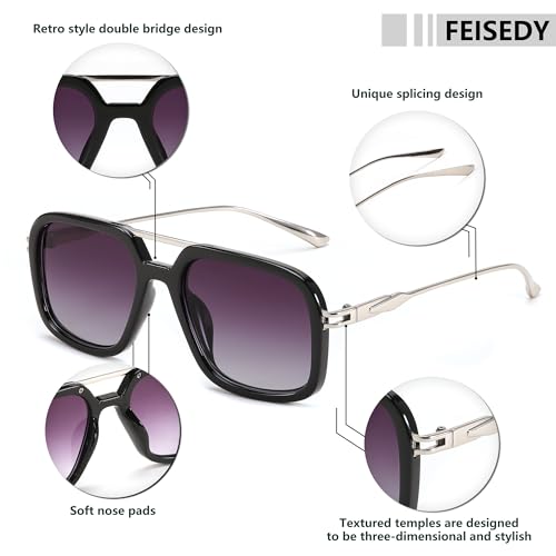 FEISEDY Vintage Square Flat Aviator Sunglasses Women Men 70s Classic Retro Stylish Frame UV400 Sunglasses B01153