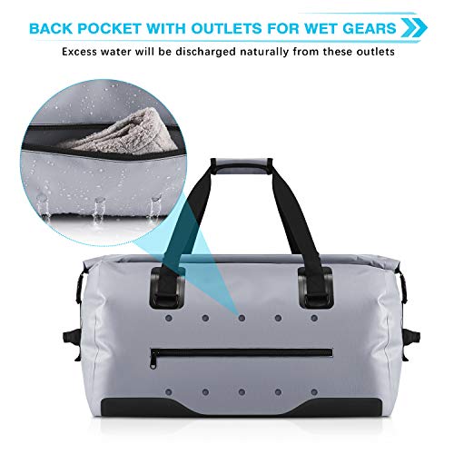 Gonex 60L Large Waterproof Duffle, Snowproof Durable Travel Dry Duffel Bag for Skiing Kayaking Boating Fishing Outdoor Adventure Gray