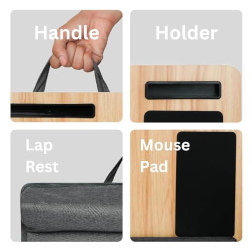 Image of Tarkan Lap Desk with Dual Cushion, Mobile Stand, Mouse Pad & Wrist Rest for Upto 15.6 Inch Laptop for Home, Office (Maple Wood)